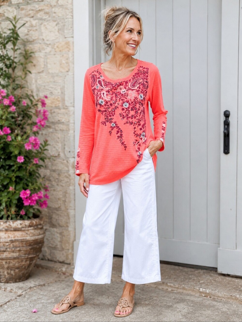 Soft Surroundings Embroidered Floral Paisley Tunic Top M